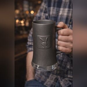 Vintage Playboy Bunny Stein Mug – Matte Grey Glass w/ Clear Bottom